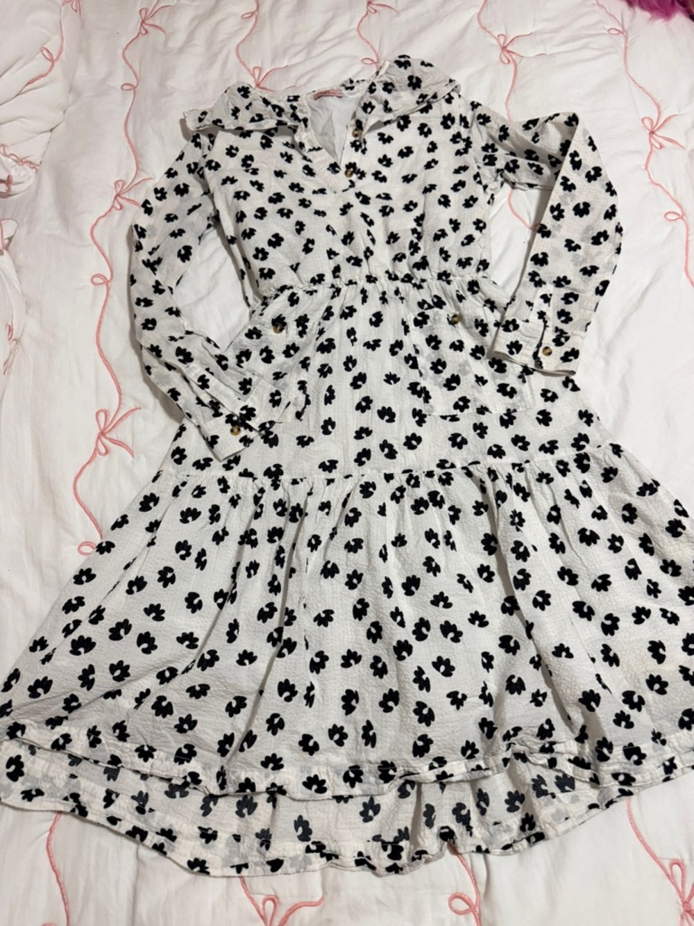 Women's White Dress with Black Floral Print